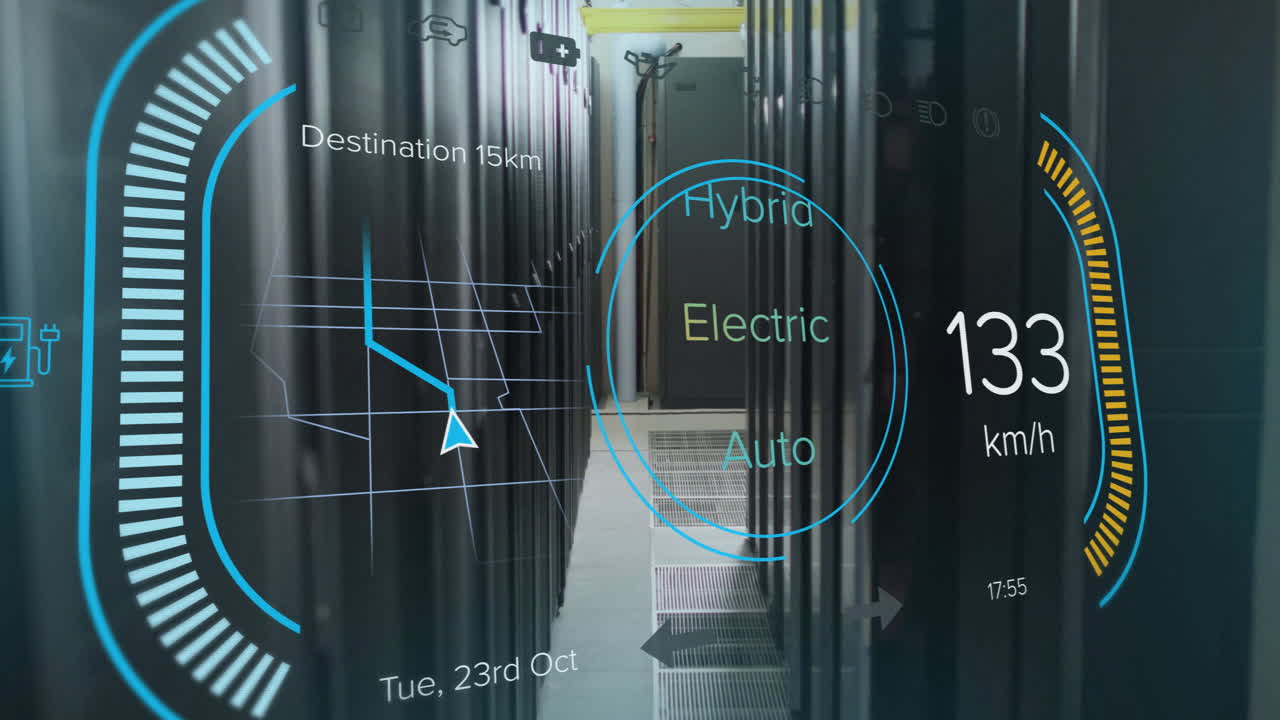 Animation of eco icons and data processing over computer servers
