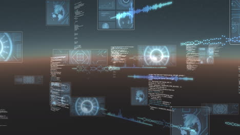 animation of scopes scanning, statistics recording and data processing on screens