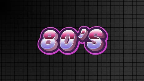 animation of 80's text over shapes on black background