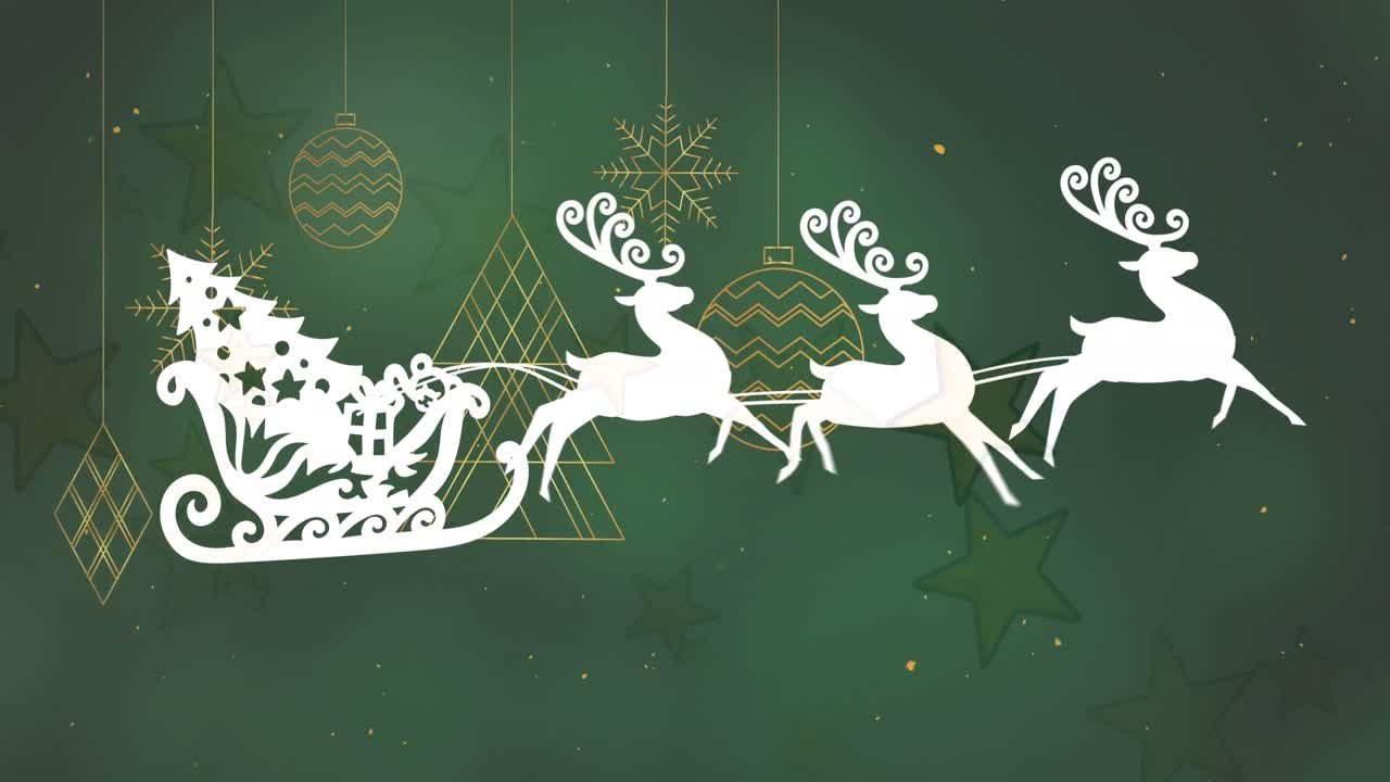 animación de decoraciones navideñas con santa claus en el trineo