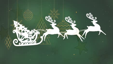 Animation-of-christmas-decorations-with-santa-claus-in-sleigh