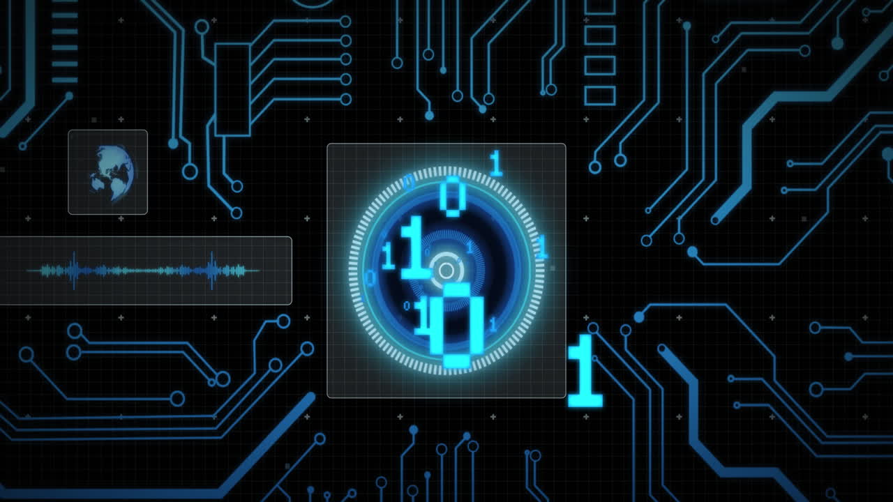 검은 바탕에 스 ⁇  스캐닝과 함께 데이터 처리의 애니메이션