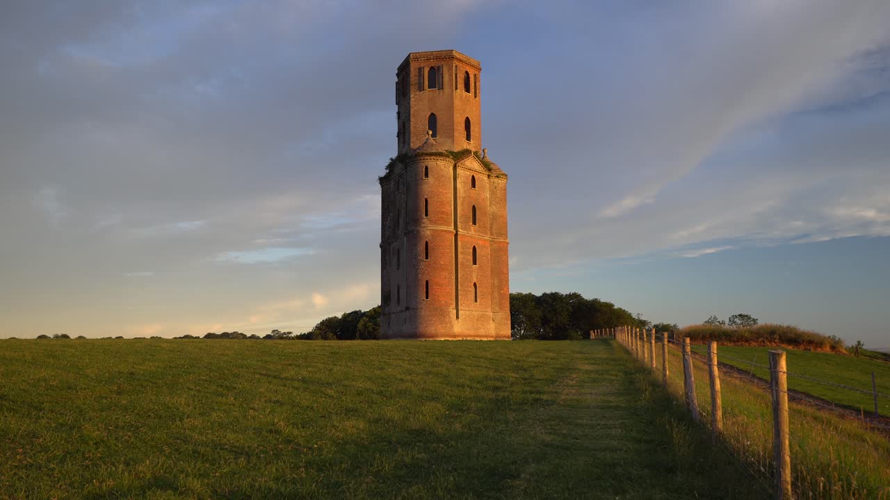 Horton Tower, Gothic tower built in 1750, Dorset, England, at sunrise