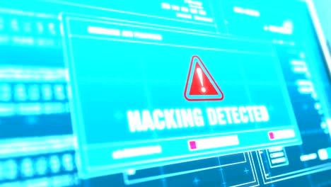 hacking detected warning notification system security alert error message on computer screen entering login and password .