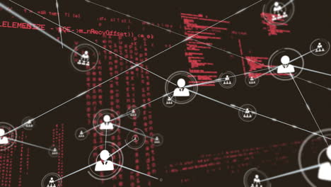 conectores en movimiento y datos digitales en fondo negro