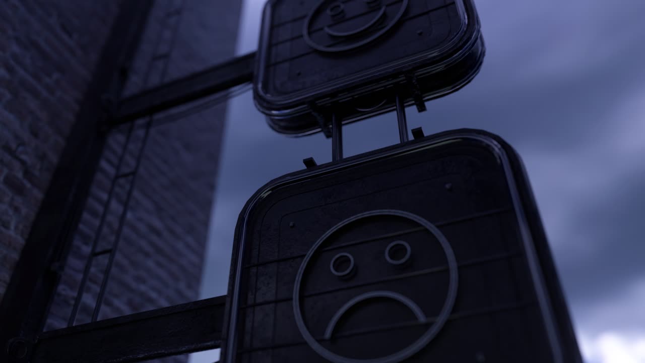 emojis de neón en el edificio industrial