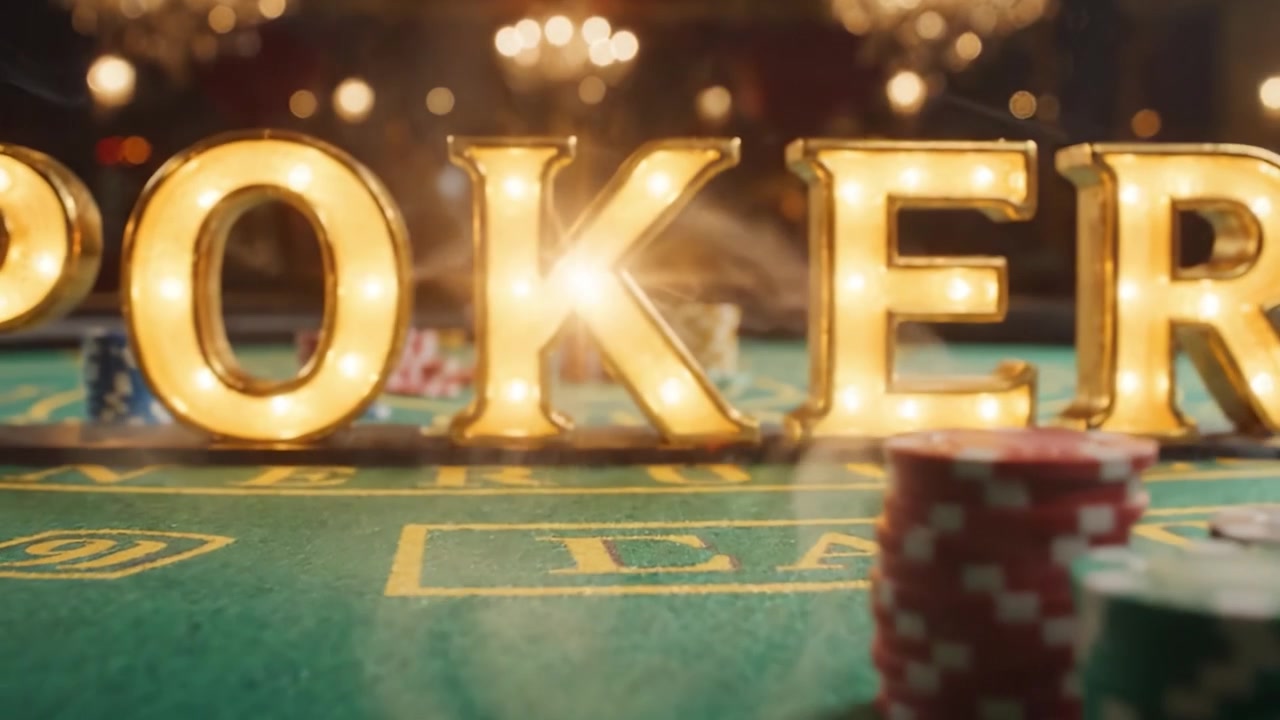 Una emocionante noche de póker: un colorido despliegue de fichas y luces que captura la emoción del juego de altas apuestas en un ambiente acogedor de casino.