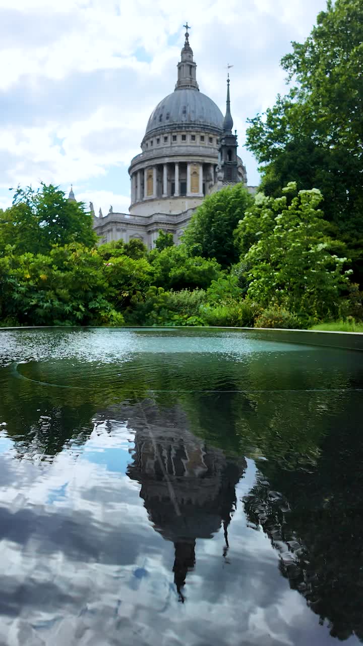 View of St Paul's Cathedral over the Reflection Garden, London, United Kingdom