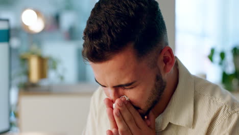 sick, businessman and tissue for nose