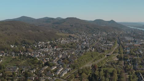 drone - aerial panorama shot of the seven mountains and the river rhine siebengebirge 25p