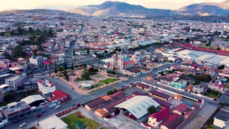 aerial view of city and old church in ibarra, ecuador