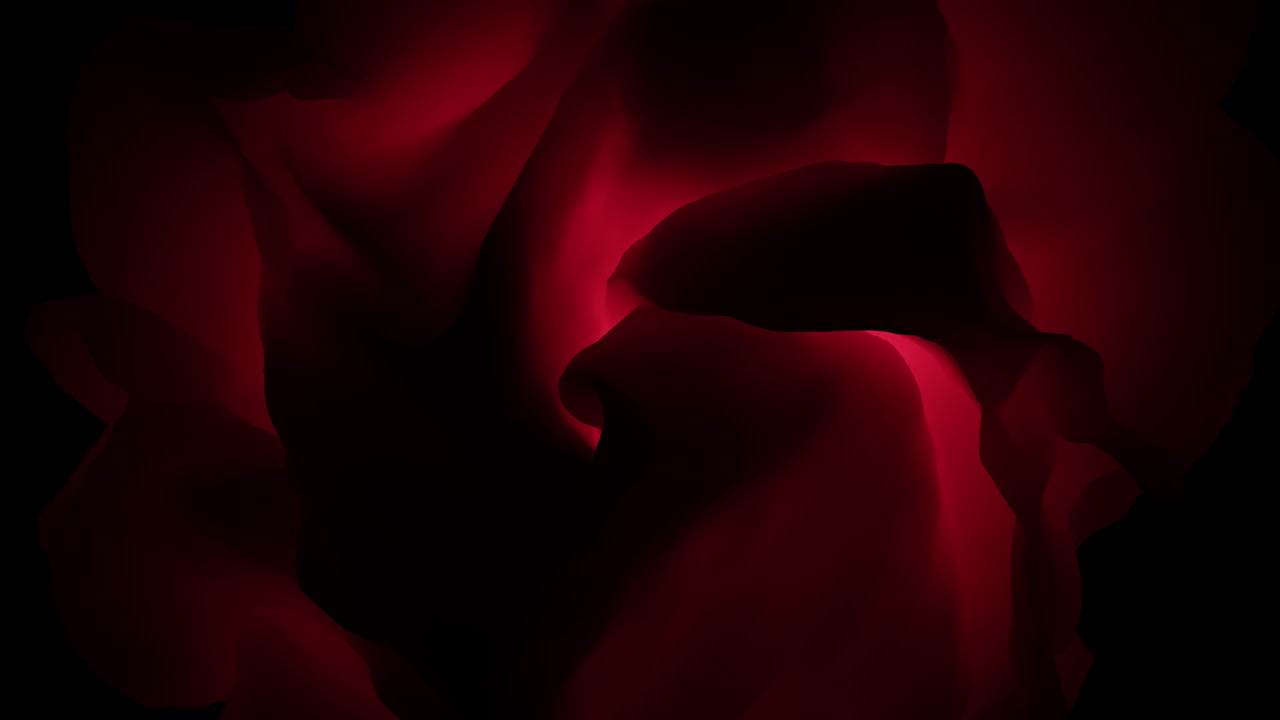 An abstract design with red dominating the background, complemented by flowing blue shapes clustered at the top and bottom. Its swirling layout conveys movement and energy