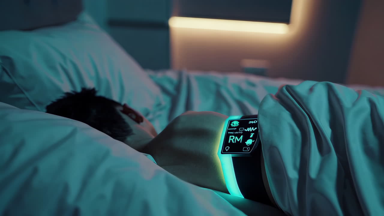 Person Sleeping with Smart Health Tracking Device