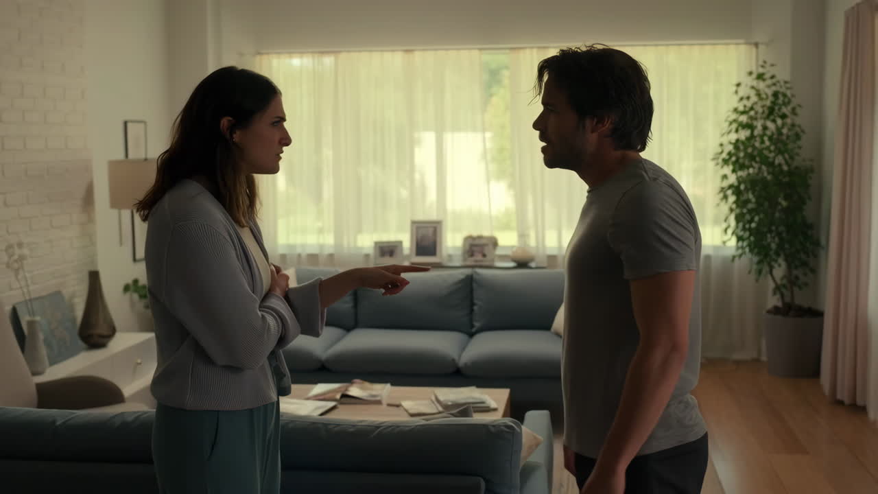 Couple having a heated argument in their living room