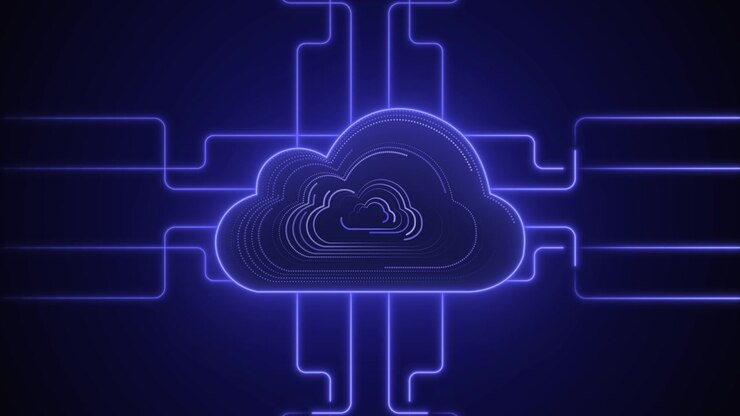 Digital Cloud Computing Network Animation with Glowing Circuit Lines