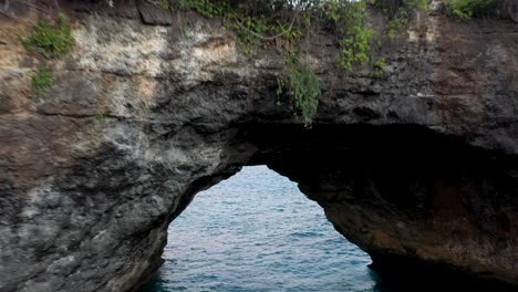 aerial shot at broken beach in nusa penida, bali, indonesia