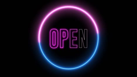 text of "open" with neon light loop animation. abstract creative object.