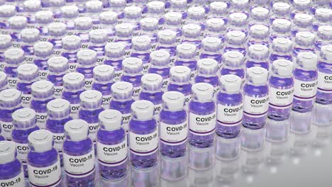 coronavirus covid -19 vaccine bottle. sars-cov-2. vaccine batch 3d rendering animation. seamless loop 4k