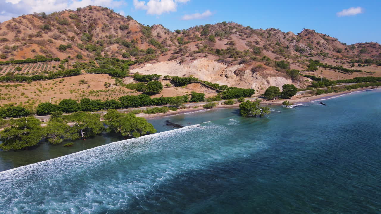 Scenic Road At Sumbawa Islands In West Nusa Tenggara Province, Indonesia. Aerial Drone Shot