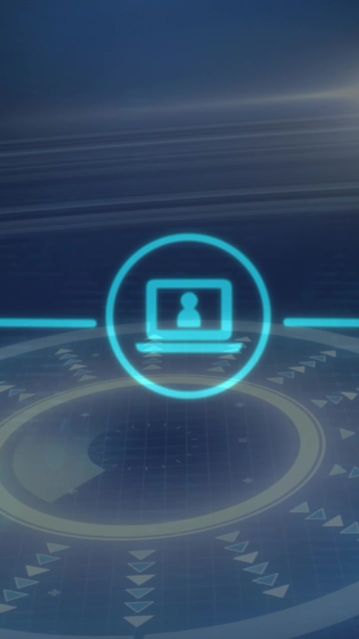 Animación de red de conexiones con iconos sobre una exploración de visor en fondo negro