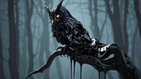 dark, mythical owl in a gloomy forest