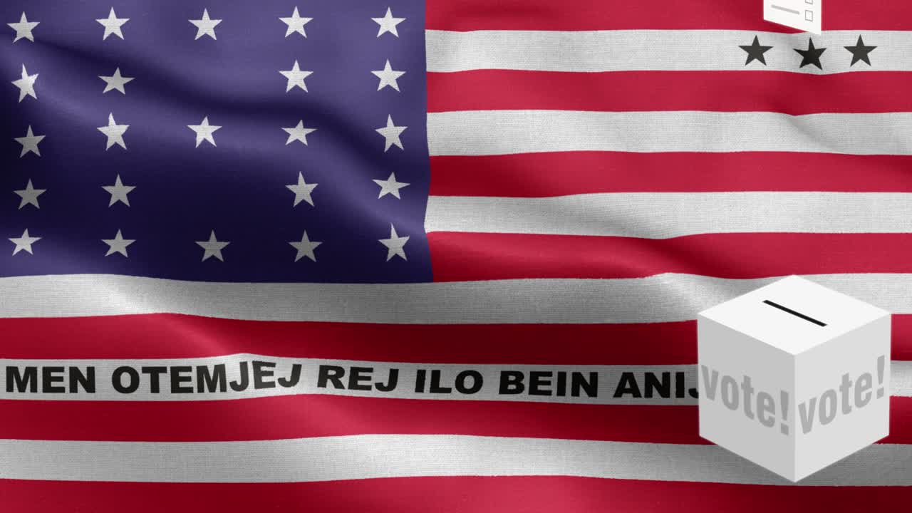 비키니 아톨을 위한 투표용지 선택 - 발 앞에 있는 투표용지 - 선거 - 투표 - 비키니아톨의 발 - 비키는 아톨 발 높은 세부 사항 - 국가 발 비키는 아탈 파동 패턴 루프 가능한 요소 - 직물 질감과 끝없는 루프