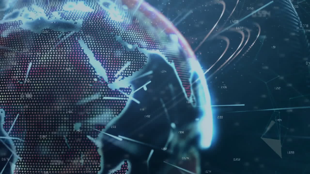 animación del procesamiento de datos sobre el globo sobre fondo negro