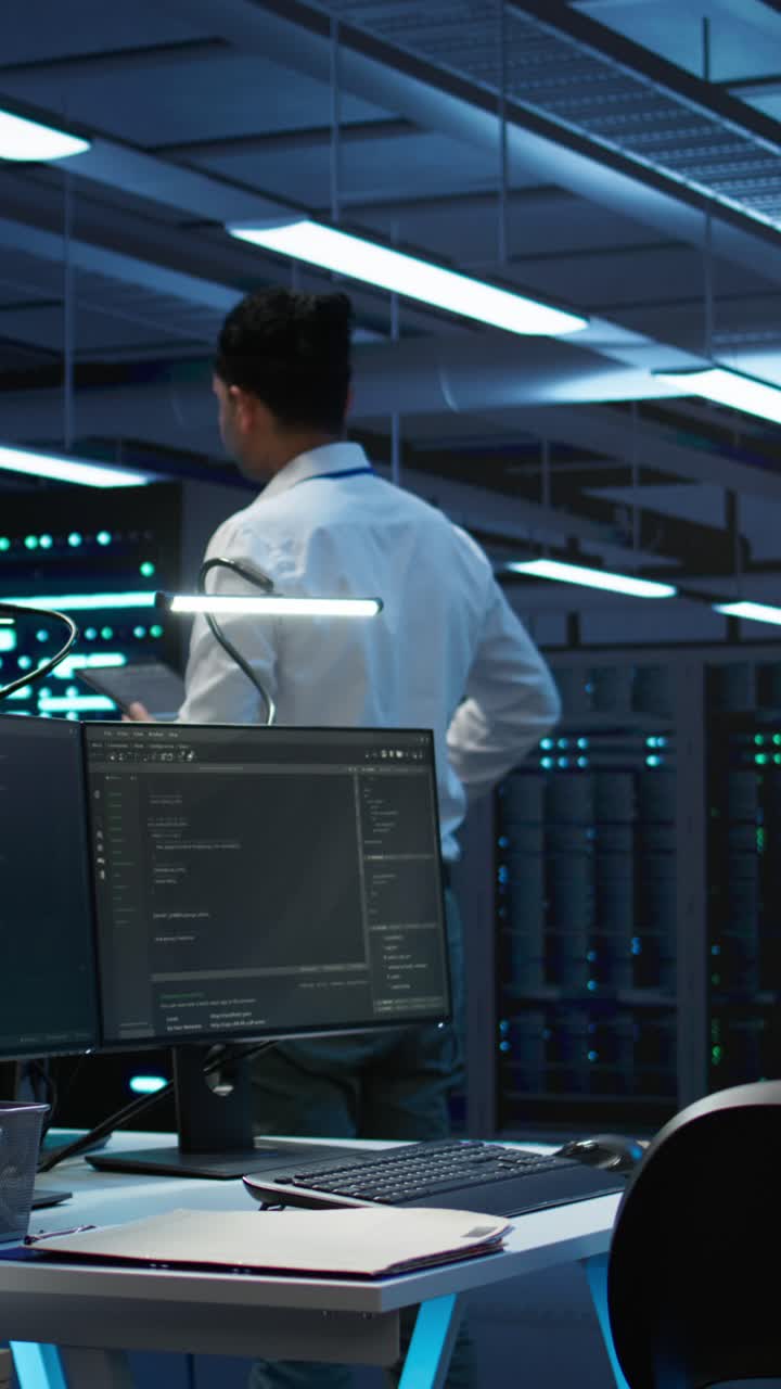 IT Professional Working on Computer in Data Center