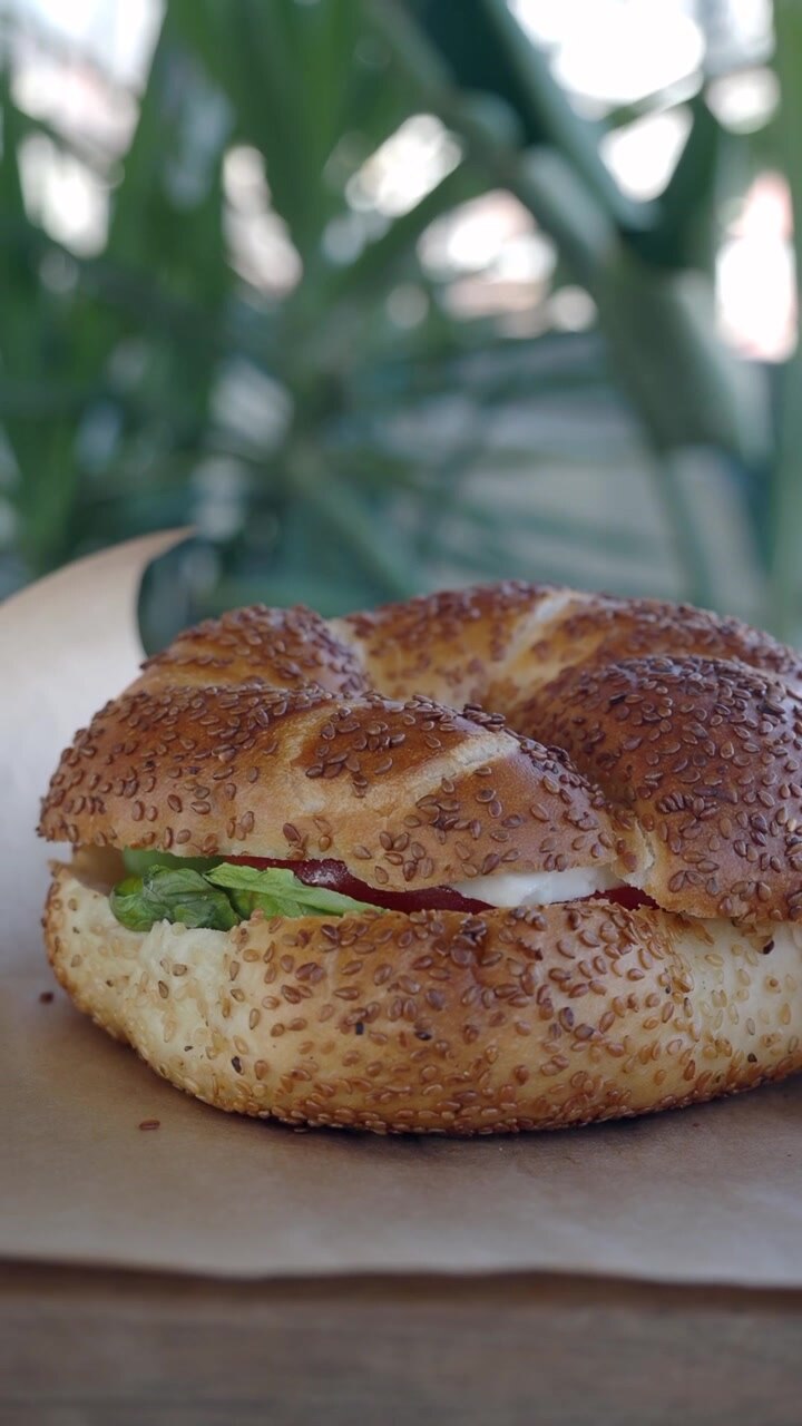 Delicious Turkish Simit Sandwich with Cream Cheese and Vegetables