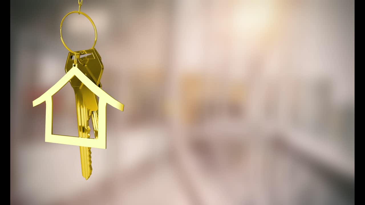 animación de llaves con el llavero de la casa sobre un fondo borroso