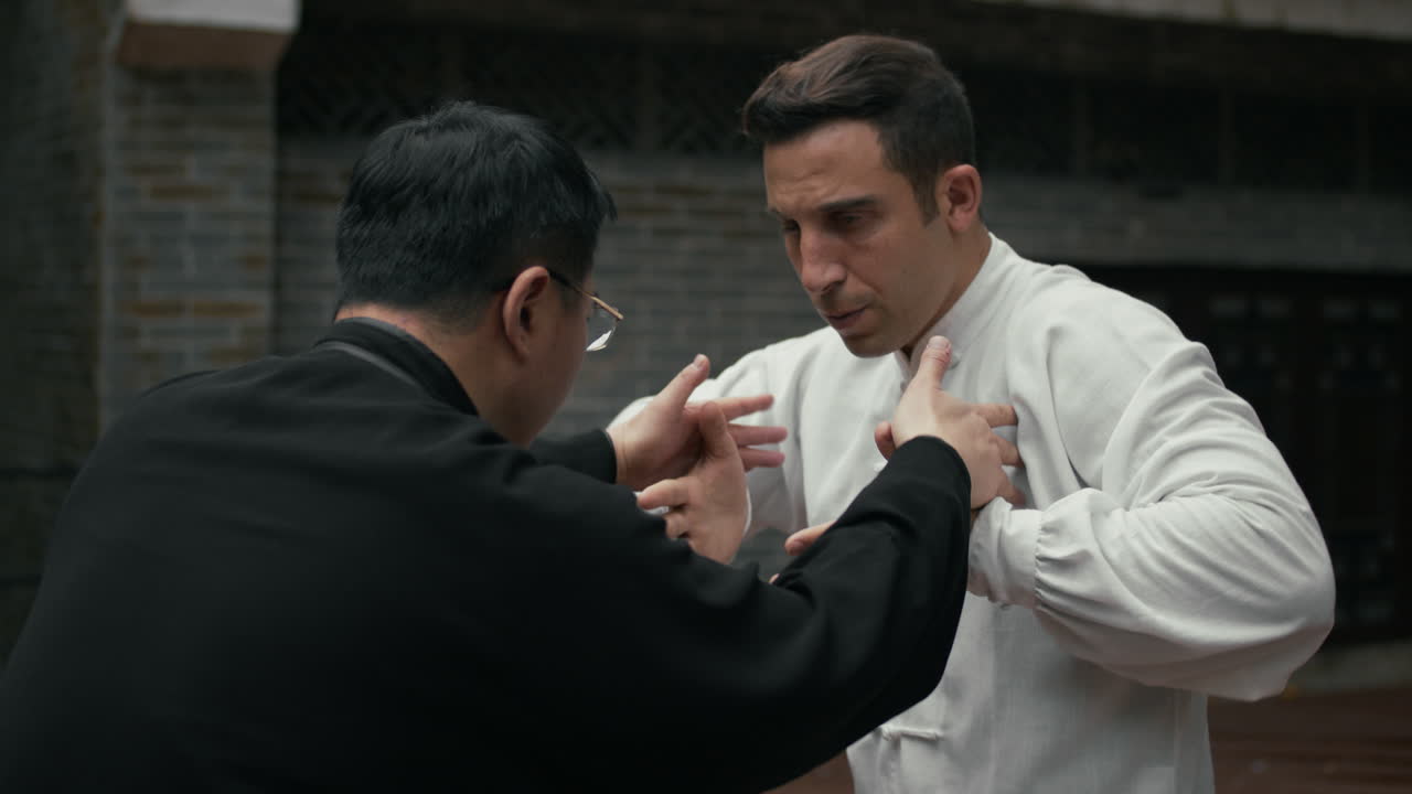 Two Men Practicing Tai Chi or Qigong Outdoors