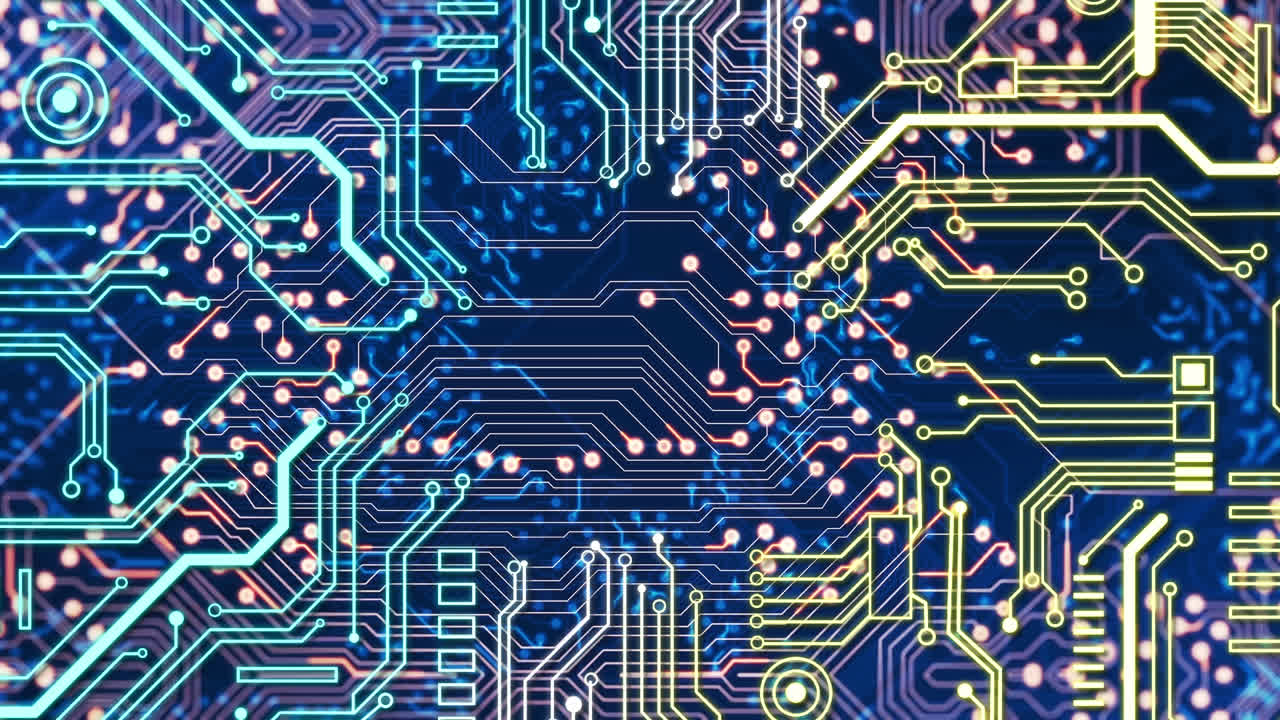 Animation of data processing over blue background