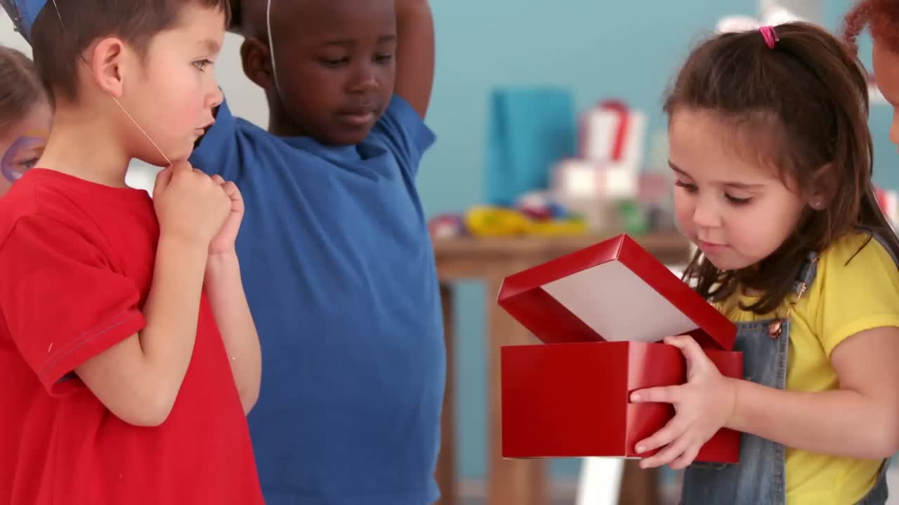 Animation of burning document over children with at birthday party