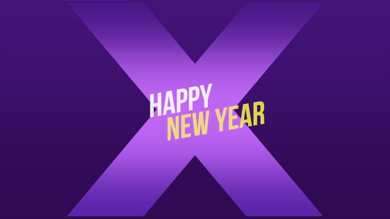 texto de animación feliz año nuevo y movimiento formas geométricas abstractas fondo de memphis