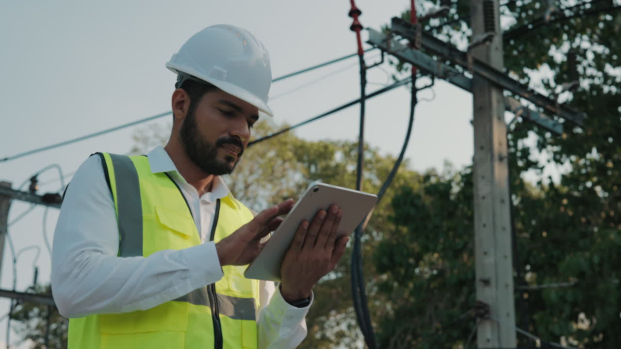Engineer Inspecting Power Lines