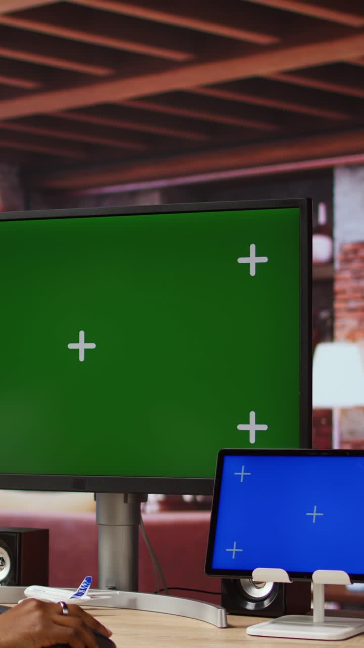 Vertical video Woman browsing social media at home using isolated screen devices