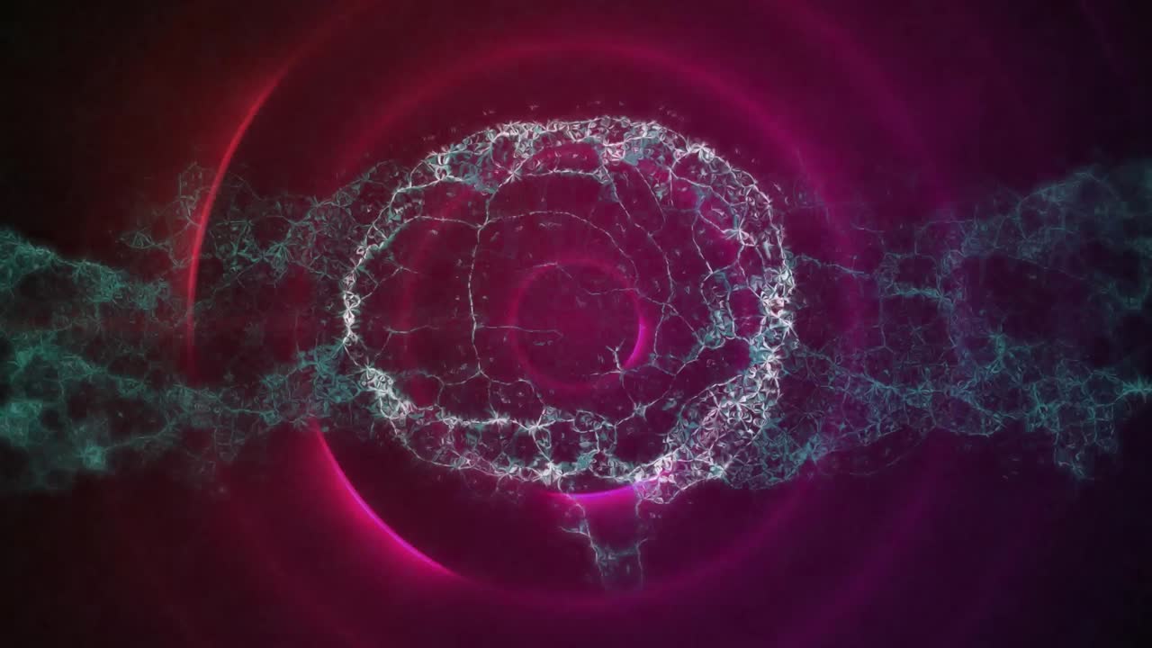 animación del cerebro digital sobre senderos y círculos rojos