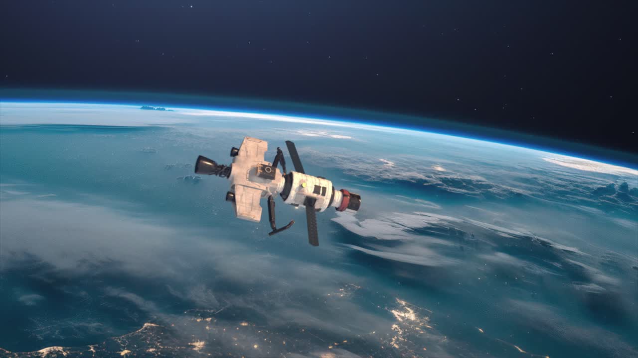 Satellite in orbita intorno alla Terra di notte