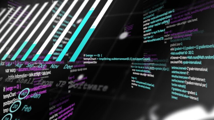 Creating dynamic technology-themed animation with digital code and abstract lines