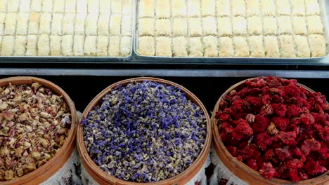 varieties of turkish delights on display in turkish store