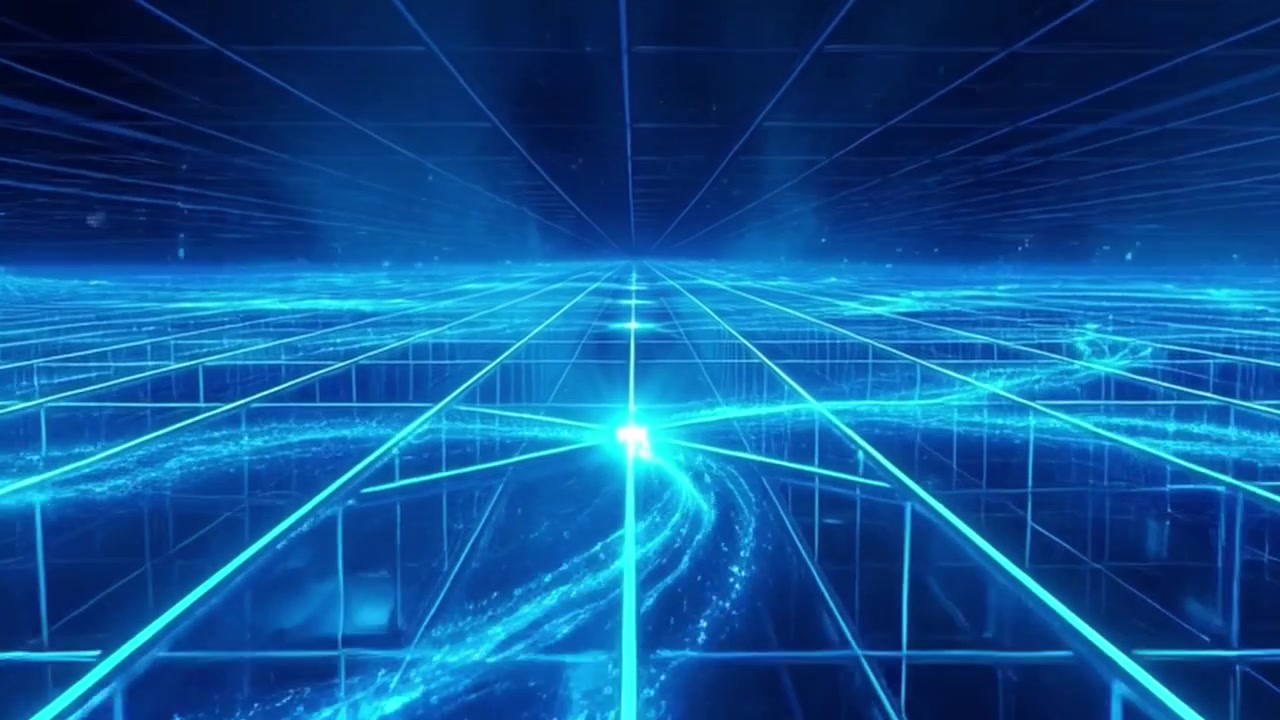 Abstract Digital Grid with Glowing Blue Light Trails