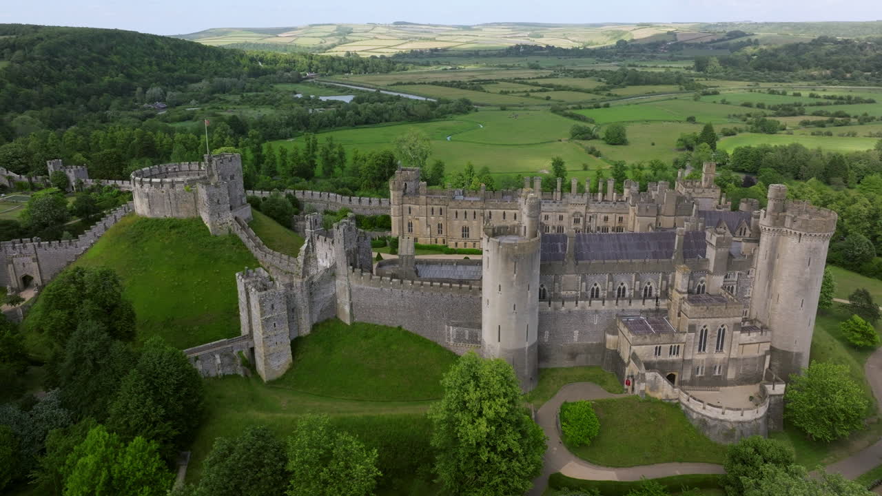 Closeup Of Arundel Castle In Arundel, West Sussex, England. - aerial shot