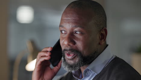 black man, senior worker and phone call