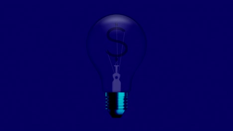 alfabeto interruptor de bombilla incandescente en la moneda establecida usd (dólares de los estados unidos) símbolo concepto brillo en fondo de gradiente azul animación de bucle sin costuras 4k, con espacio de copia