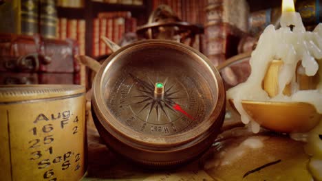 vintage style travel and adventure. vintage old compass and other vintage items on the table.