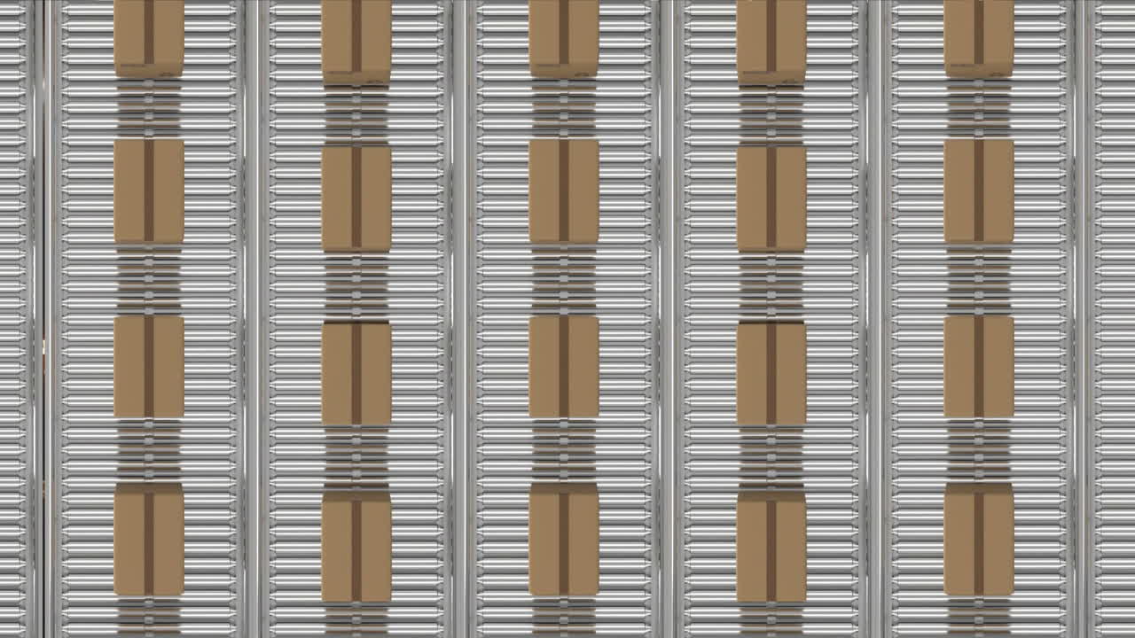 Animation of cartons moving on conveyor belts