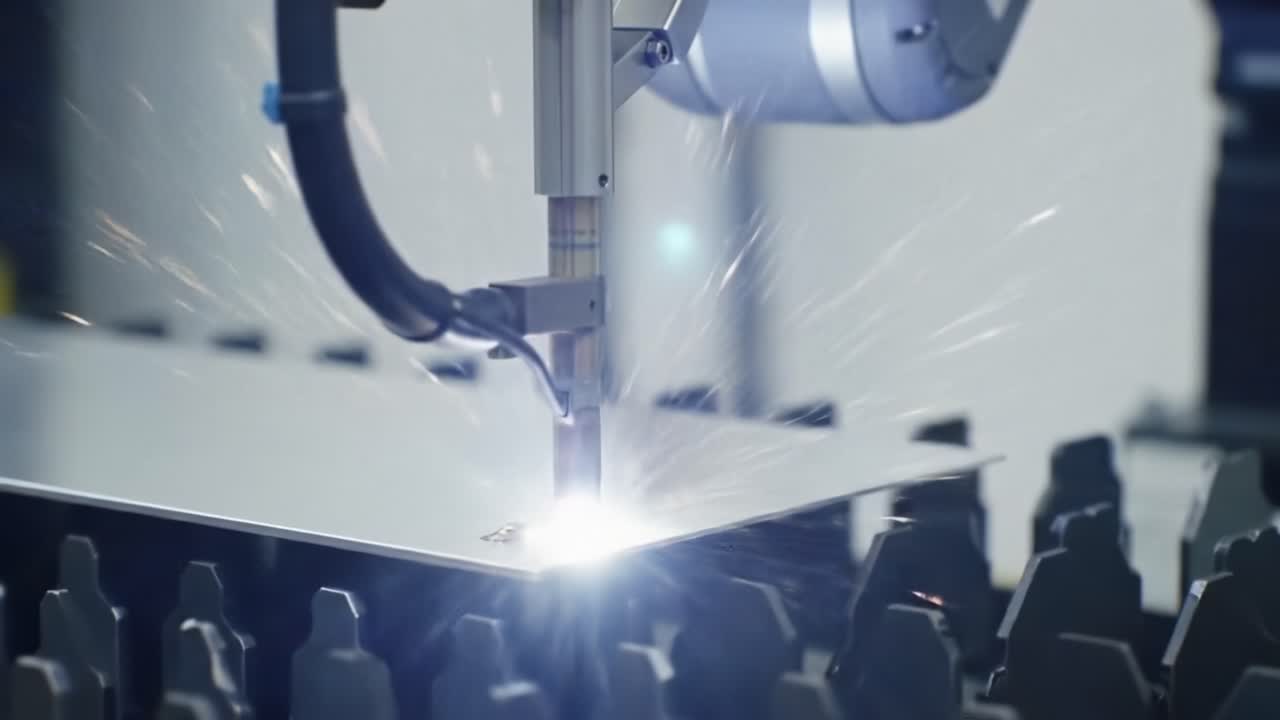 Innovative Laser Technology in Action: A Precision Automation System Cutting Through Metal Sheets with Extreme Accuracy and High-Efficiency Sparks Flying