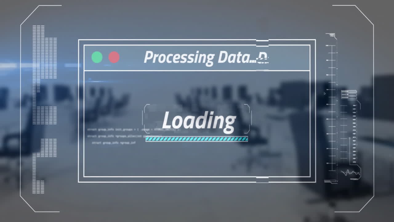 Processing data and loading animation over blurred office background