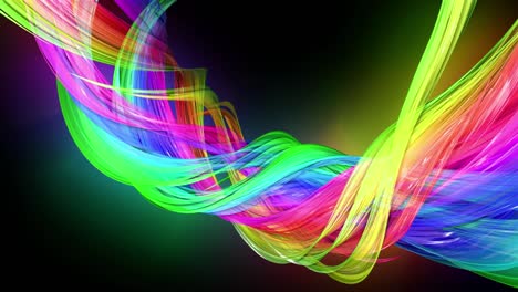 líneas de colores transparentes con un brillo de neón en un fondo negro. gráficos de movimiento fondo en bucle 3d con cintas de arco iris de colores multicolores. hermoso fondo sin costuras en el estilo de diseño de movimiento 59