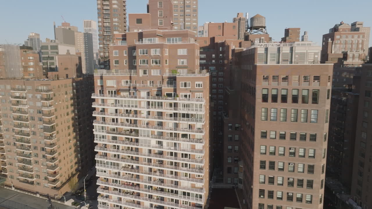 Aerial view of Upper West Side apartment buildings. Shot in New York City at sunrise.